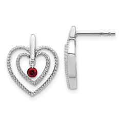 14k White Gold Red Diamond Heart Post Earrings