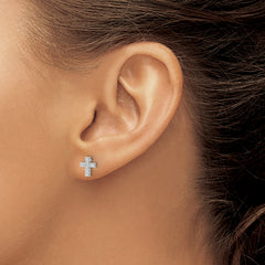 10k White Gold Polished Diamond Cross Post Earrings