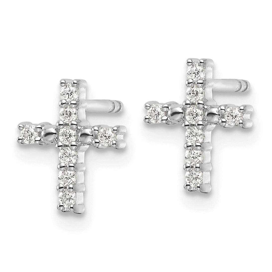 14k White Gold Polished Diamond Cross Post Earrings