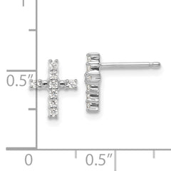 14k White Gold Polished Diamond Cross Post Earrings