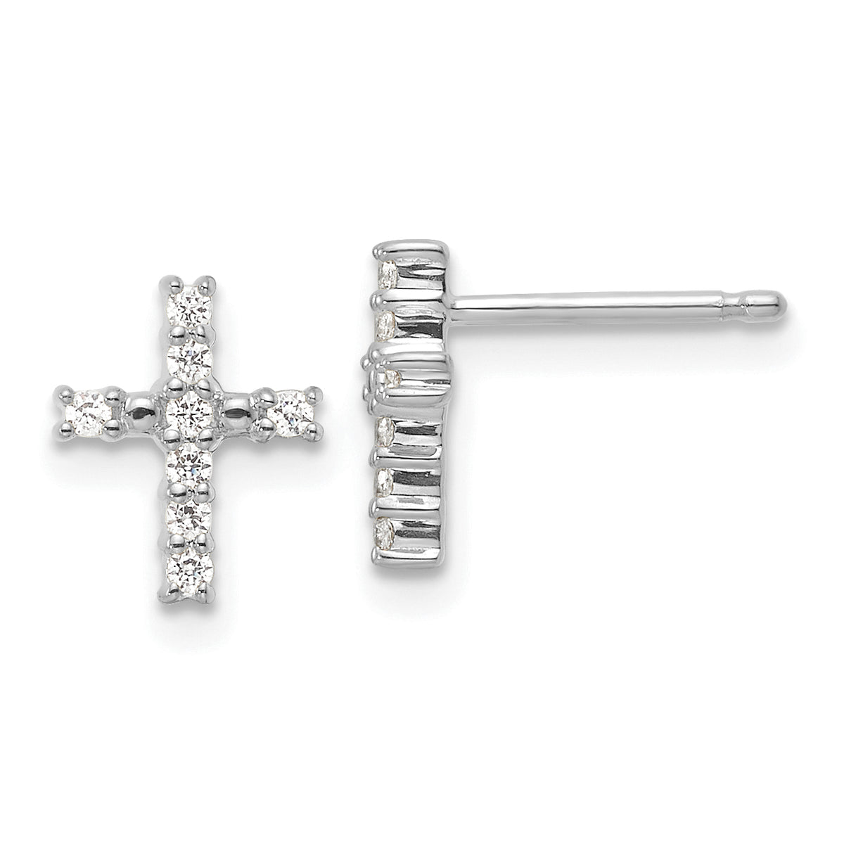 14k White Gold Polished Diamond Cross Post Earrings