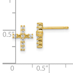 14k Gold Polished Diamond Cross Post Earrings