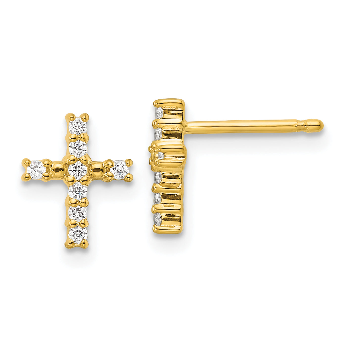 14k Gold Polished Diamond Cross Post Earrings