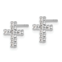 14k White Gold Polished Diamond Cross Post Earrings