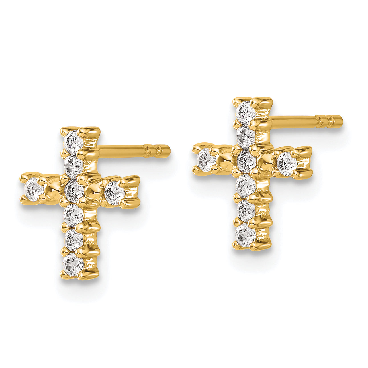 14k Gold Polished Diamond Cross Post Earrings