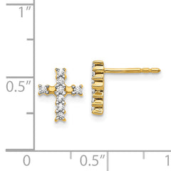 14k Gold Polished Diamond Cross Post Earrings