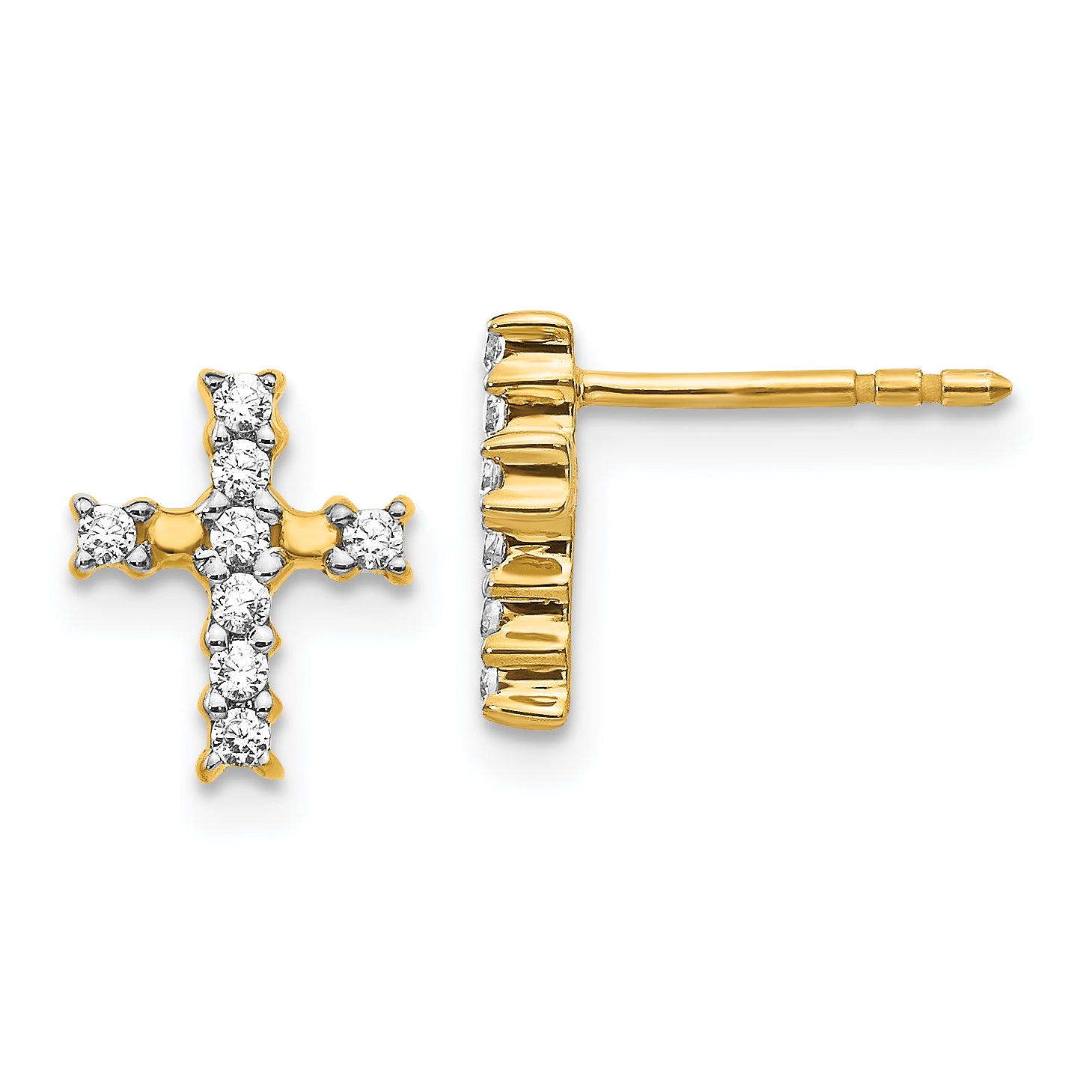 14k Gold Polished Diamond Cross Post Earrings