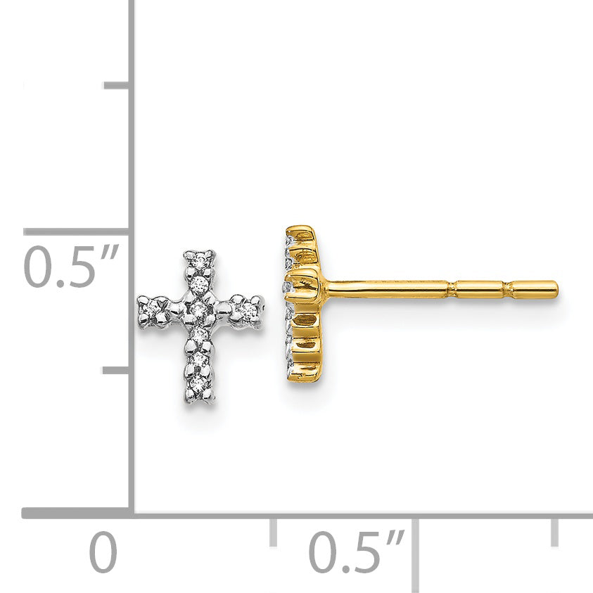 14k w/Rhodium Diamond Cross Post Earrings