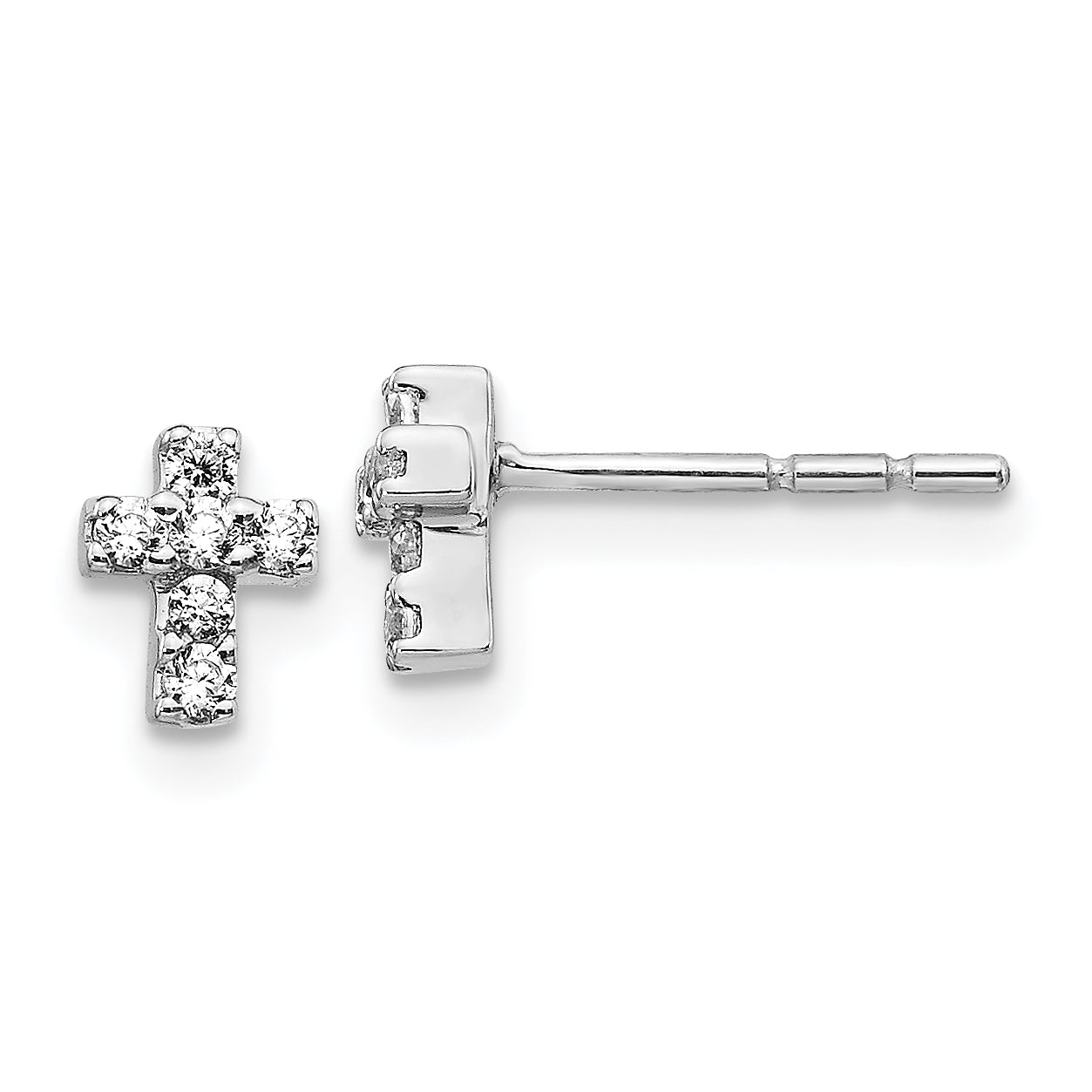 14k White Gold Diamond Cross Earrings