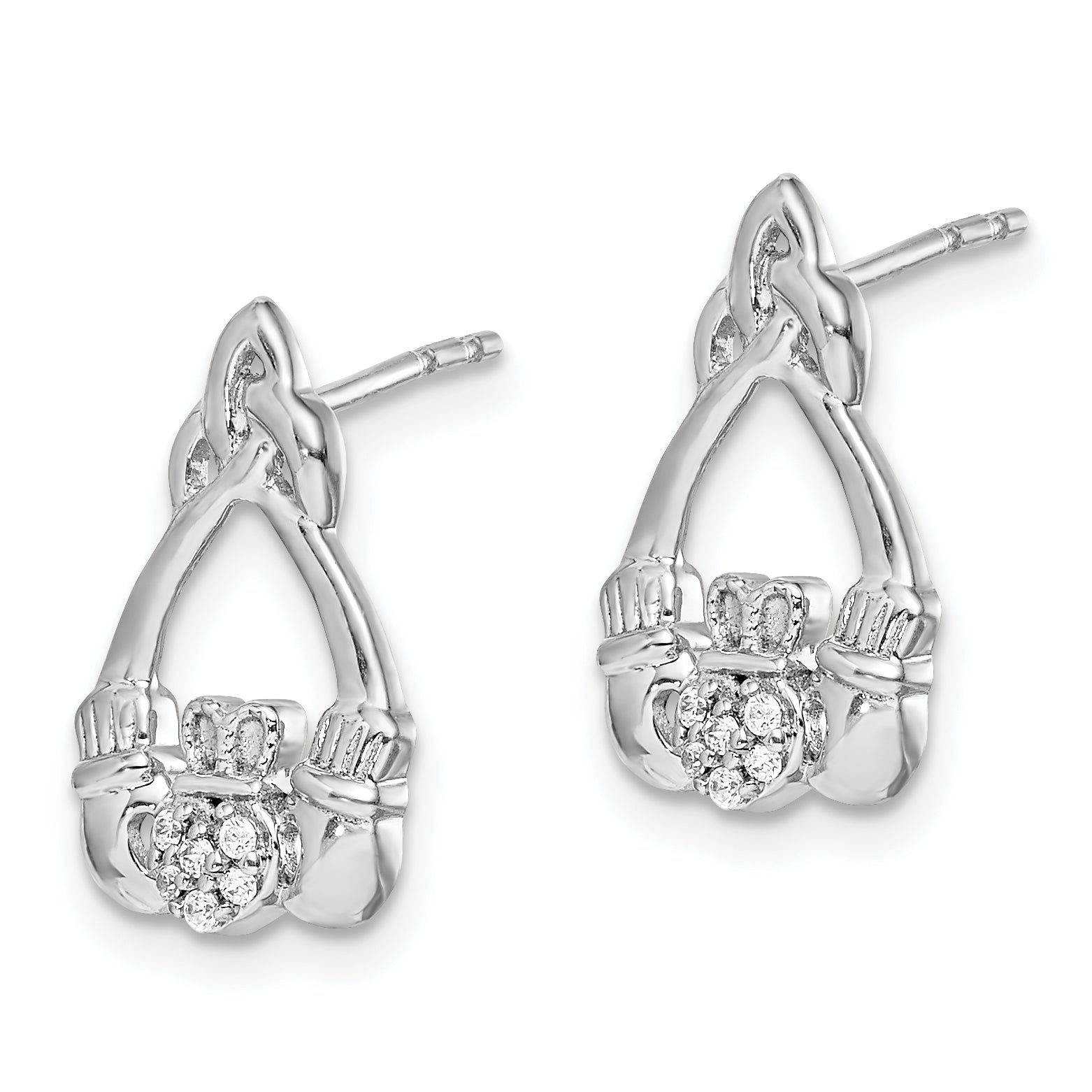 14k White Gold Diamond Claddagh Post Earrings