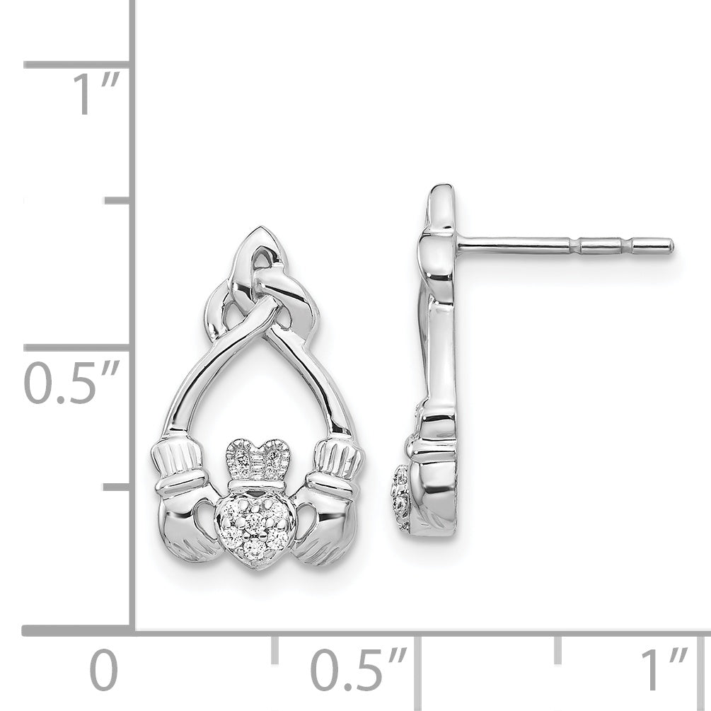 14k White Gold Diamond Claddagh Post Earrings