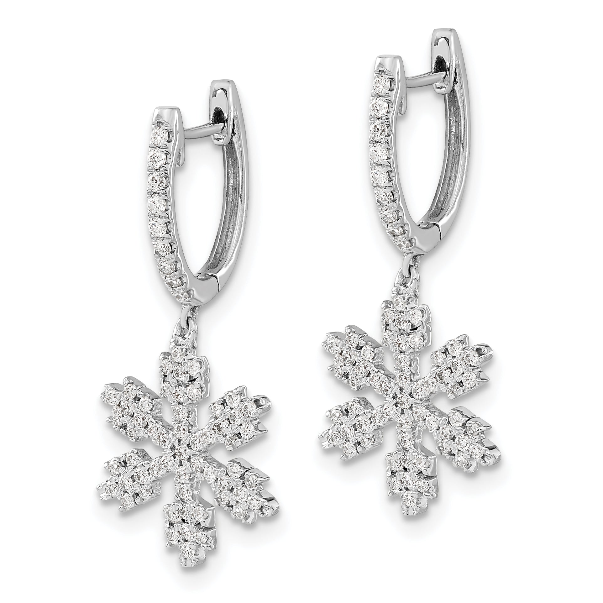 14k White Gold Diamond Snowflake Earrings