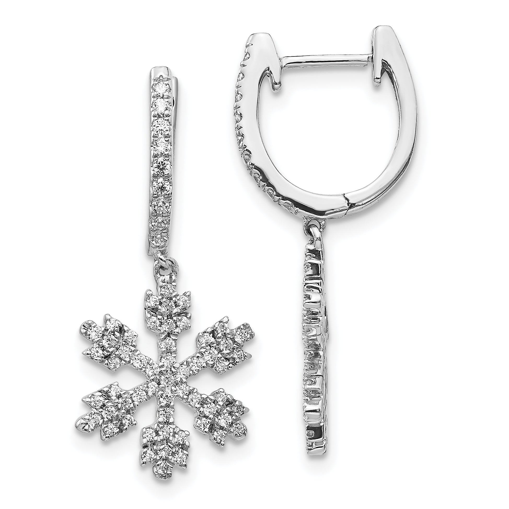 14k White Gold Diamond Snowflake Earrings