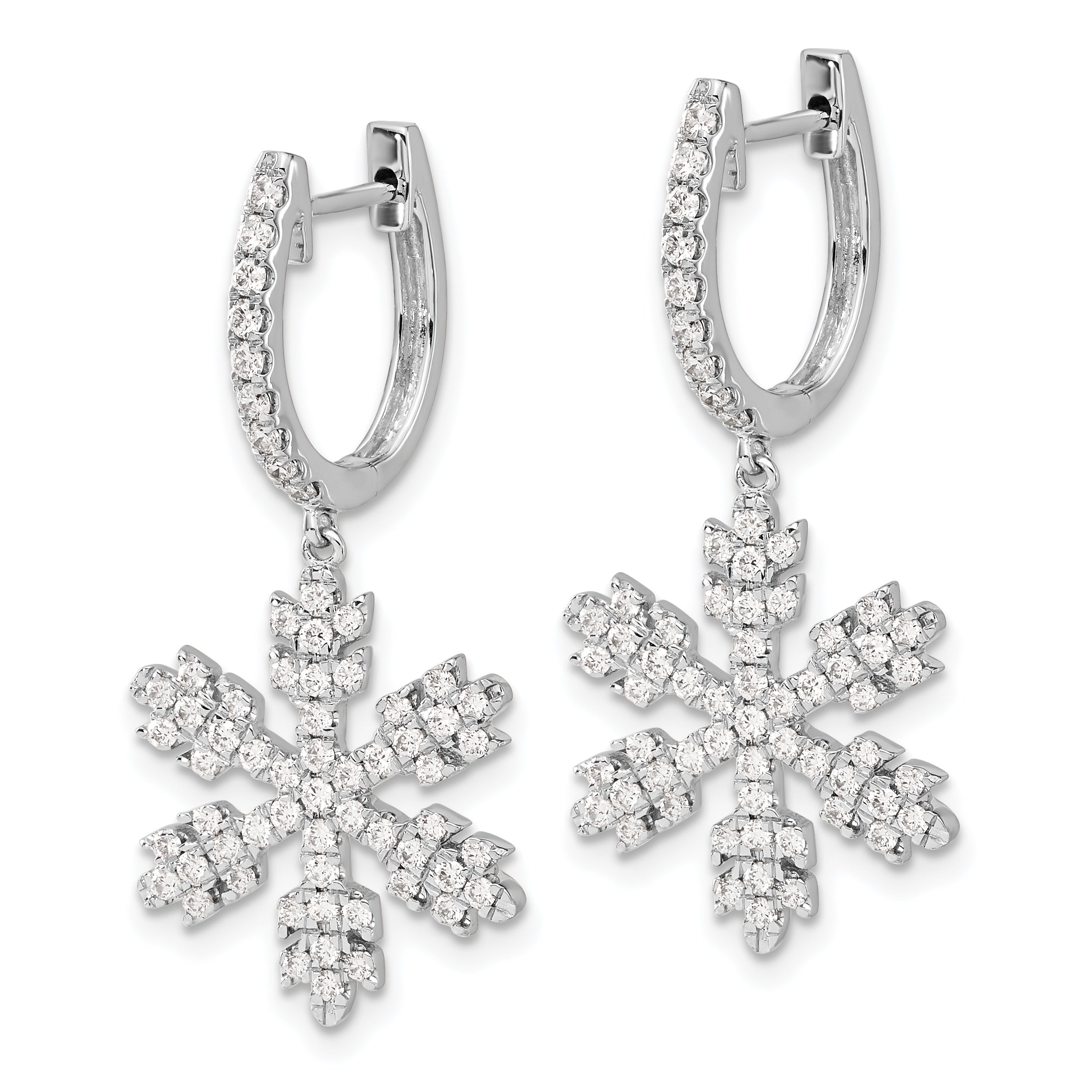 14k White Gold Diamond Snowflake Earrings