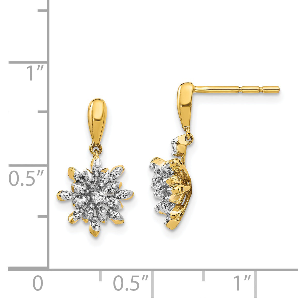 14k Diamond Flower Post Dangle Earrings