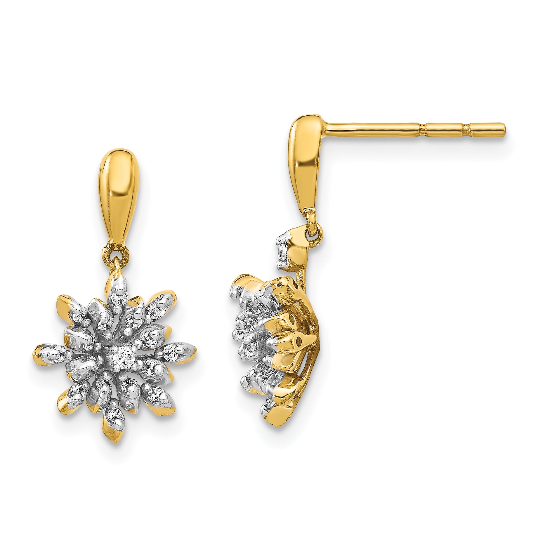 14k Diamond Flower Post Dangle Earrings