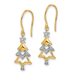 14k and Rhodium Diamond Christmas Tree Dangle Earrings