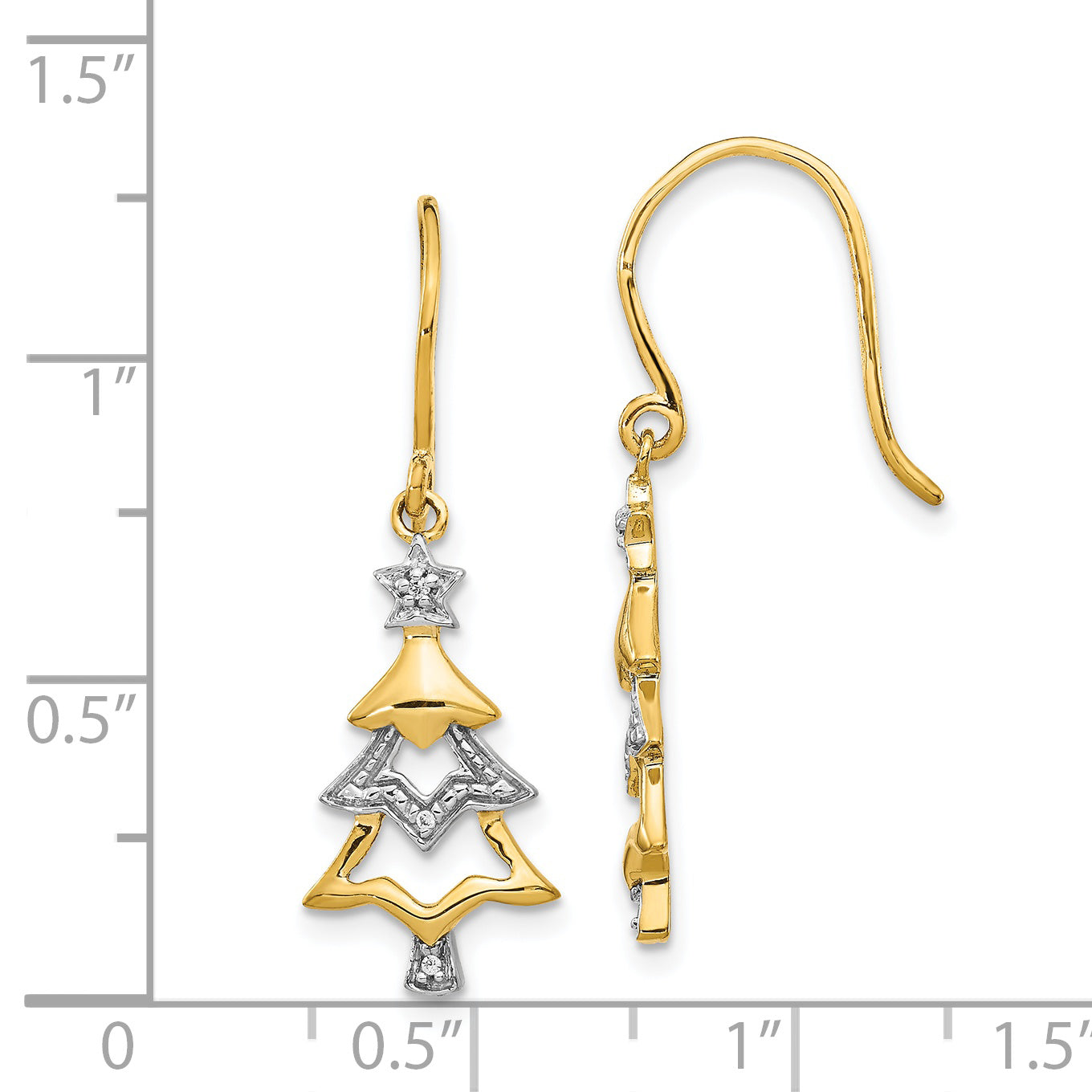 14k and Rhodium Diamond Christmas Tree Dangle Earrings