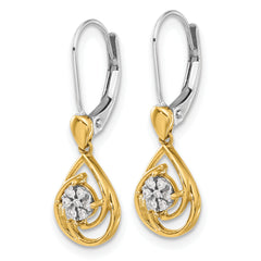 10k Two-tone Diamond Teardrop Dangle Leverback Earrings