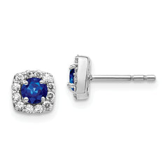 14K White Gold Lab Grown Diamond and Cr Sapphire Square Halo Earrings