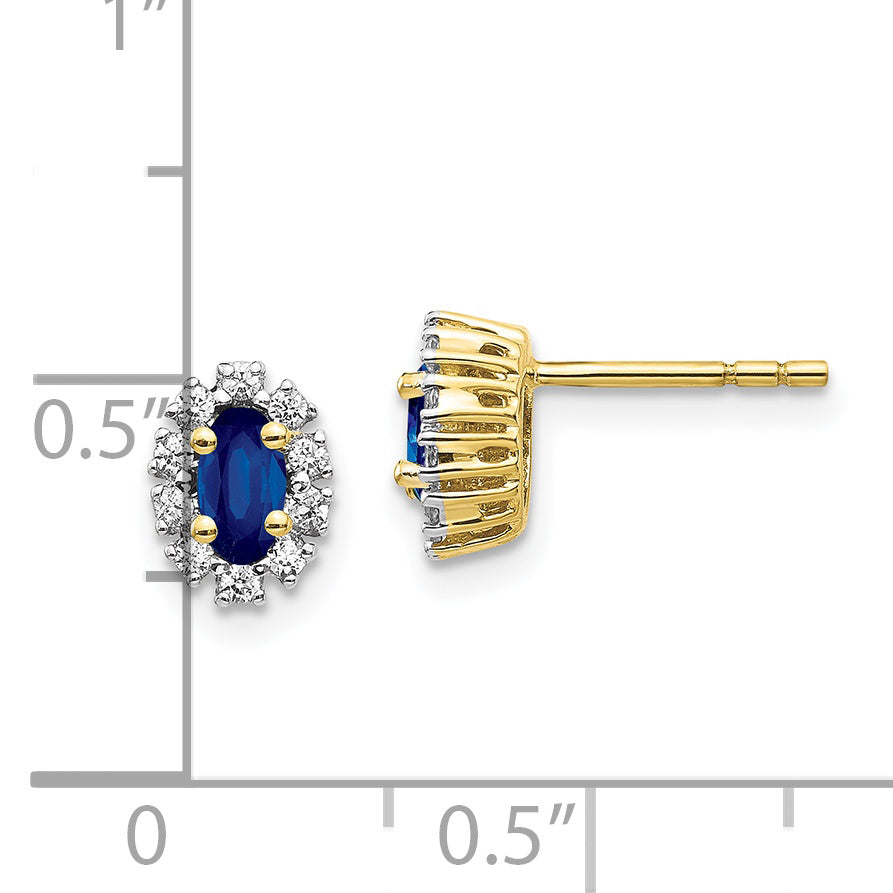 10k Yellow Gold Diamond and Sapphire Oval Halo Earrings