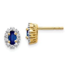 10k Yellow Gold Diamond and Sapphire Oval Halo Earrings