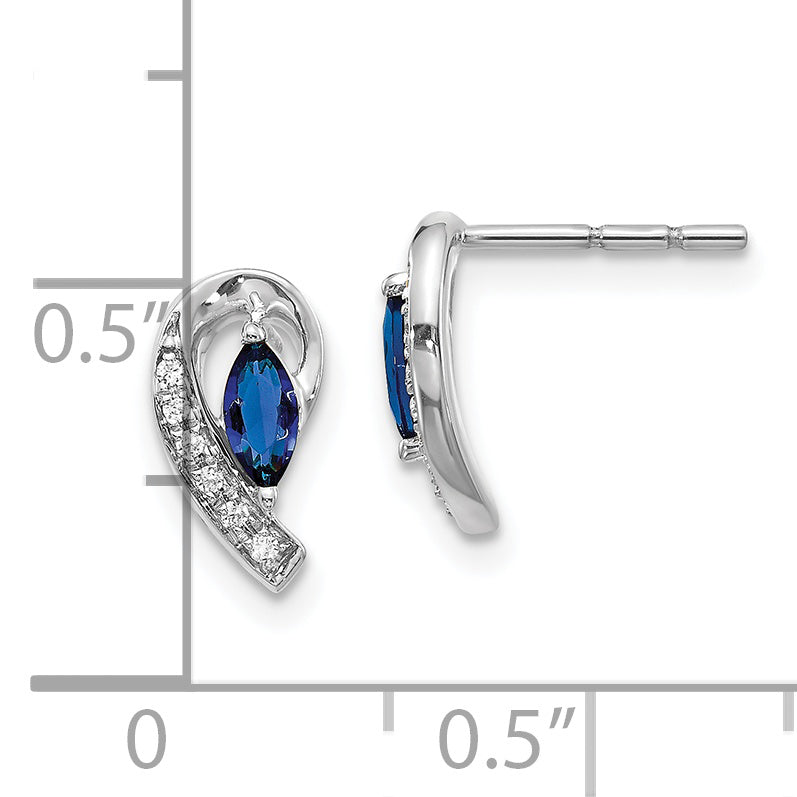 10k White Gold Diamond Sapphire Post Earrings