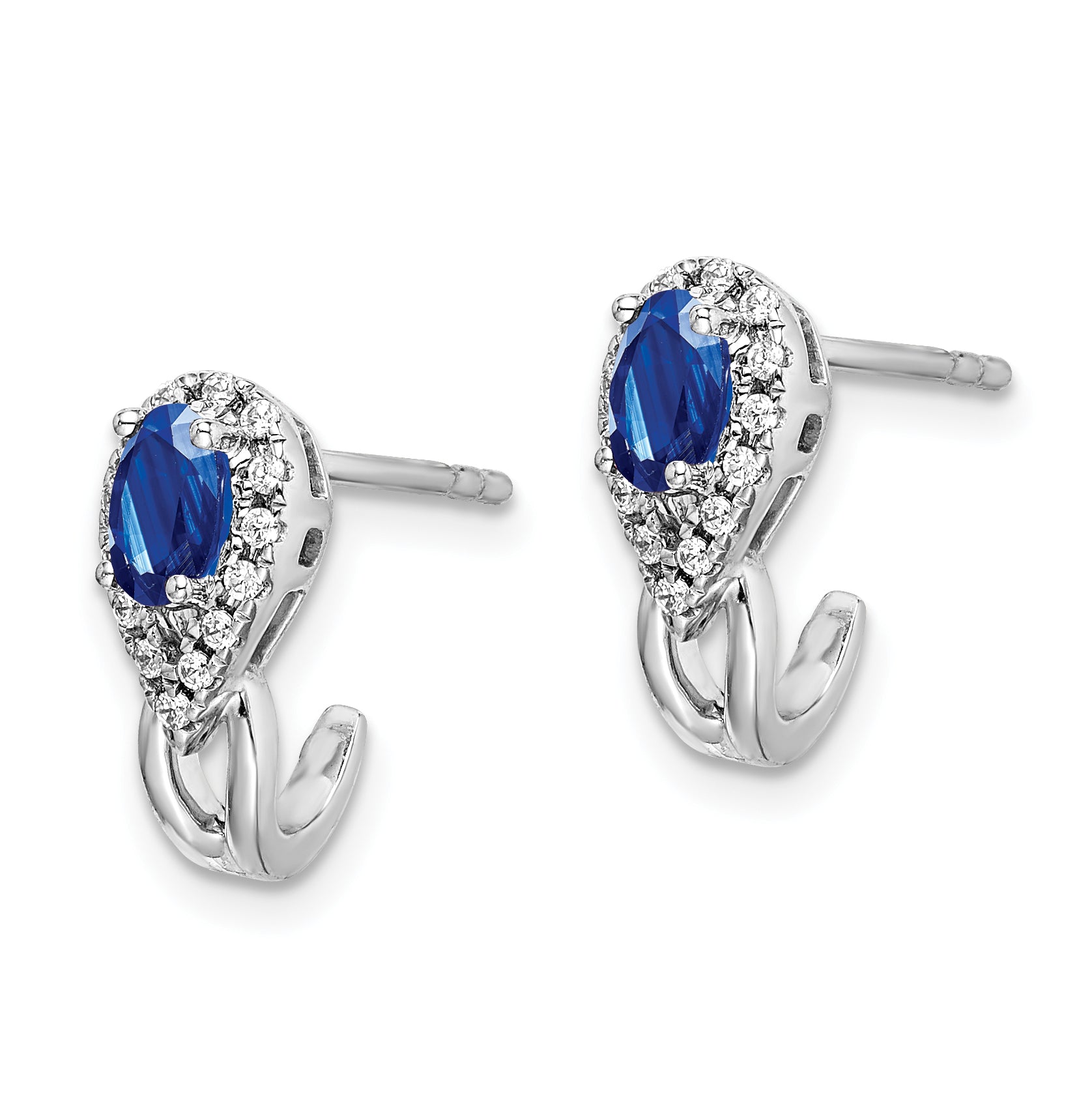 10k White Gold Diamond and Sapphire J Hoop Post Earrings