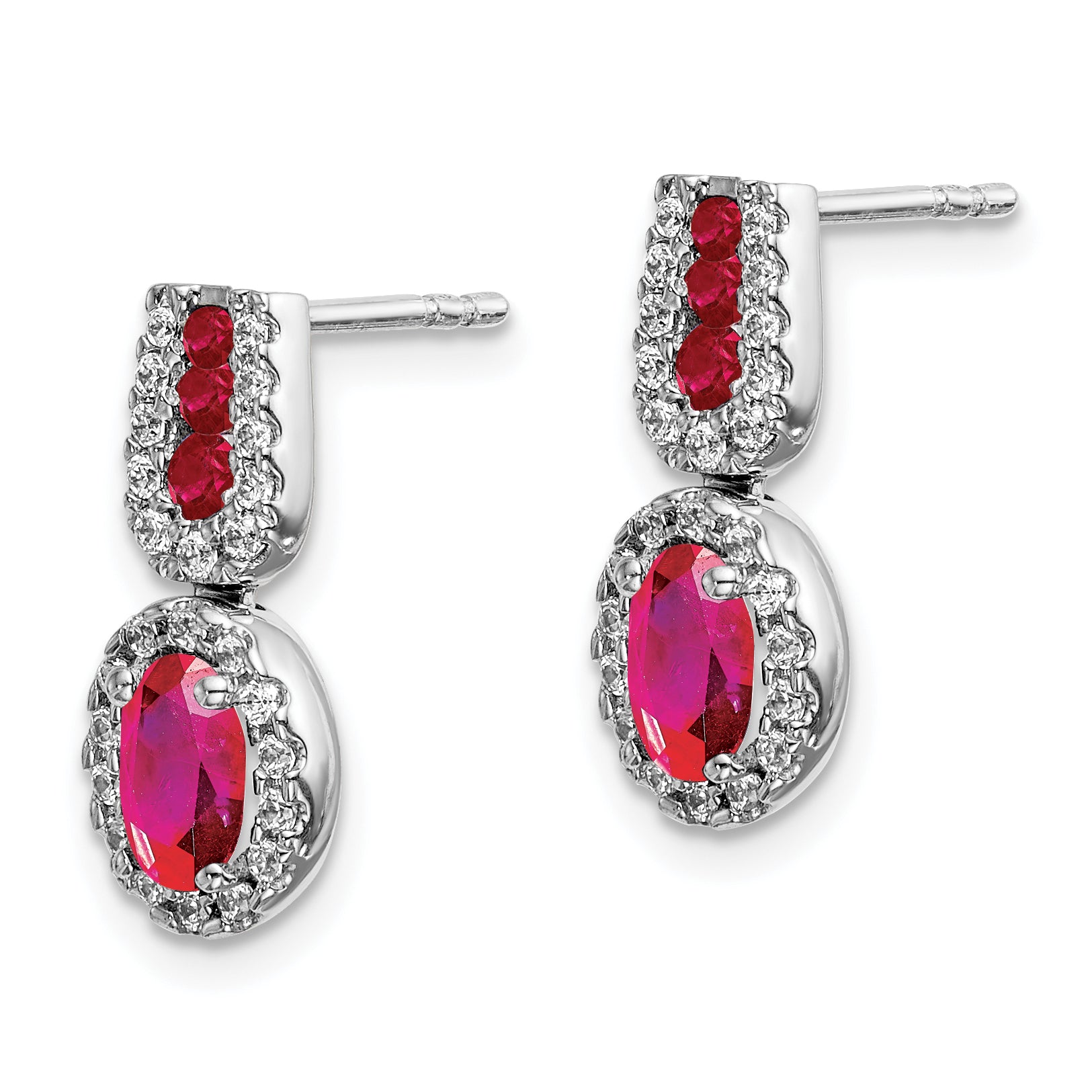 14K White Gold Lab Grown Diamond and Created Ruby Earrings