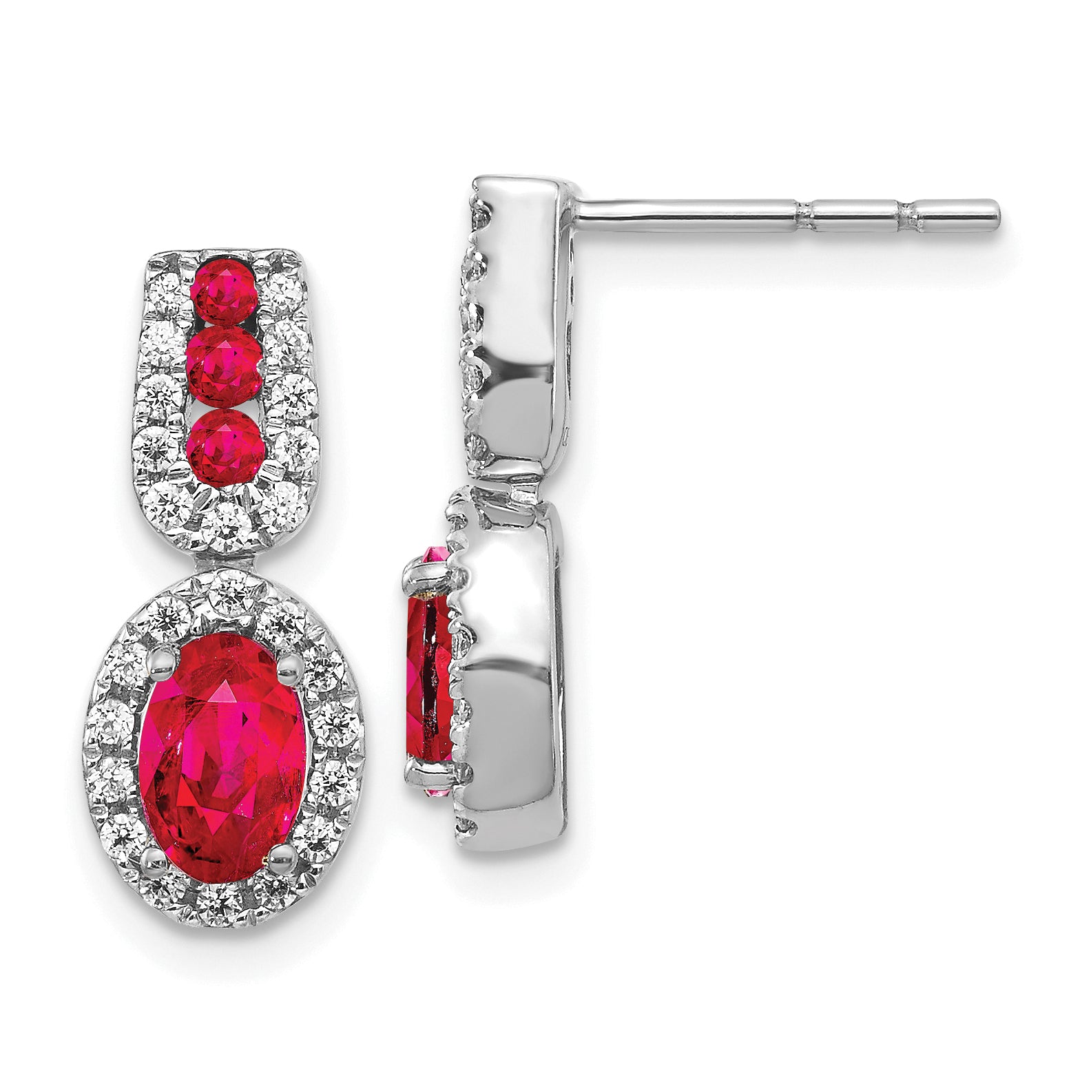 14K White Gold Lab Grown Diamond and Created Ruby Earrings