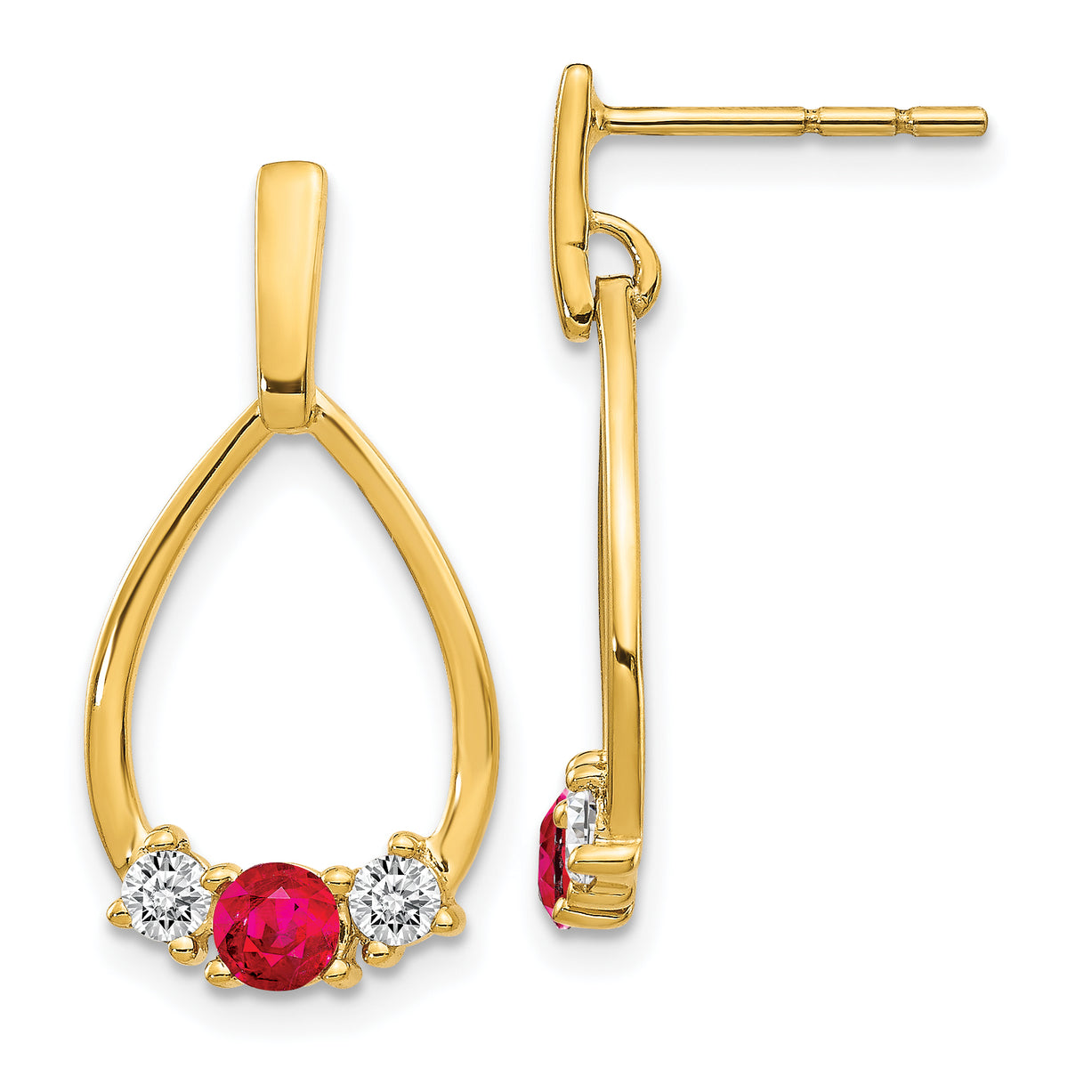 14K Lab Grown Diamond and Created Ruby Post Dangle Earrings