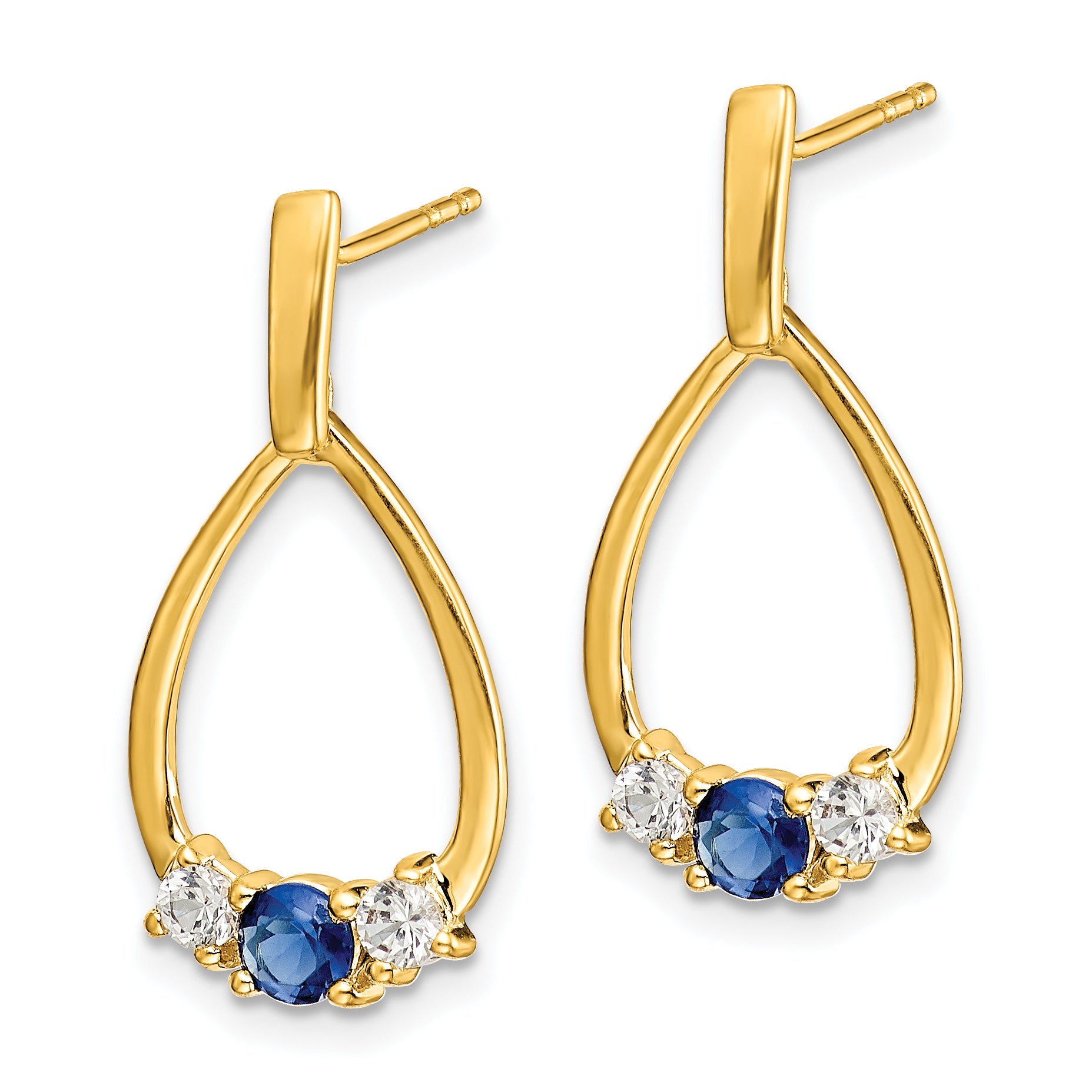 14K Lab Grown Diamond and Created Sapphire Post Dangle Earrings