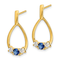 14K Lab Grown Diamond and Created Sapphire Post Dangle Earrings