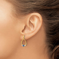 14K Lab Grown Diamond and Created Sapphire Post Dangle Earrings