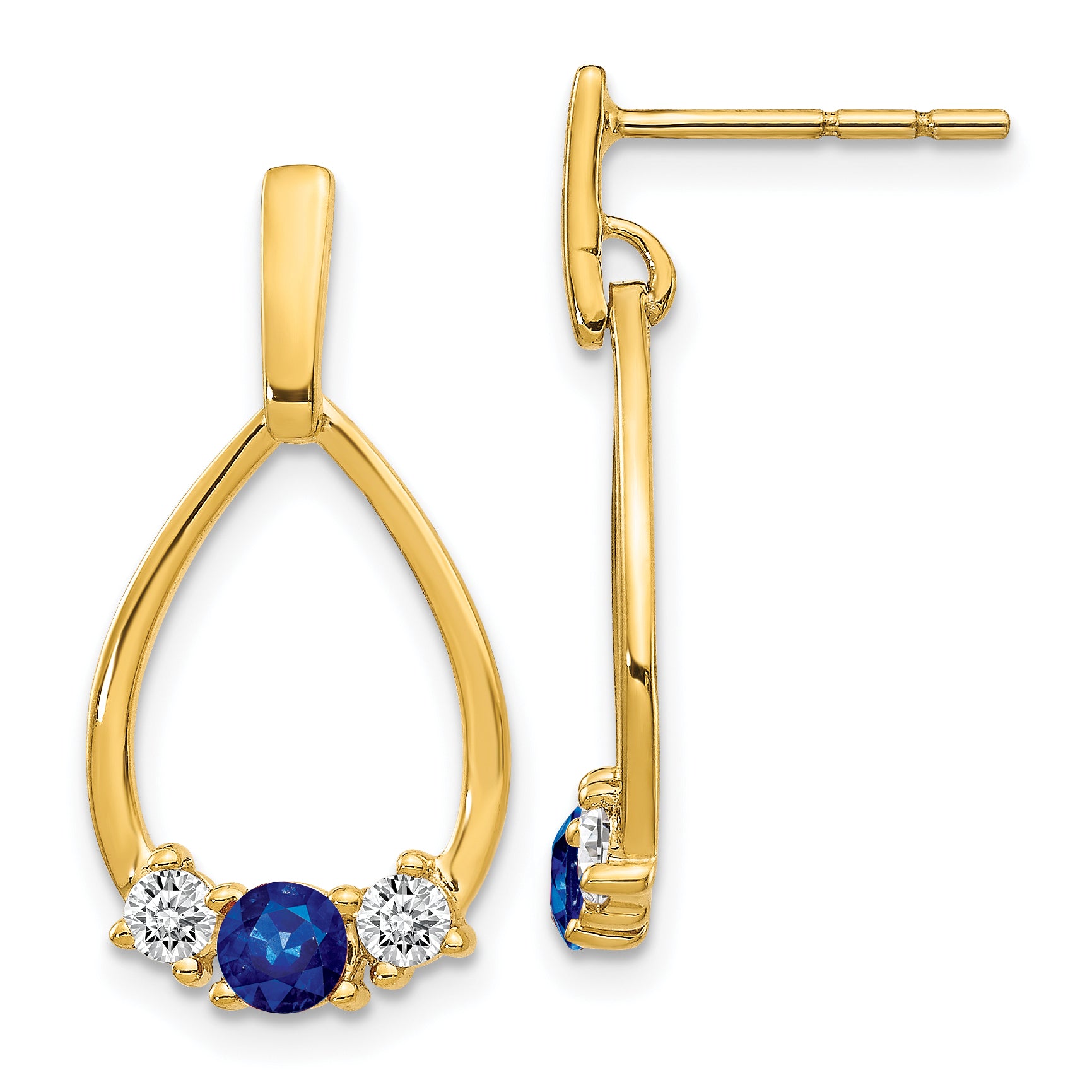 14K Lab Grown Diamond and Created Sapphire Post Dangle Earrings