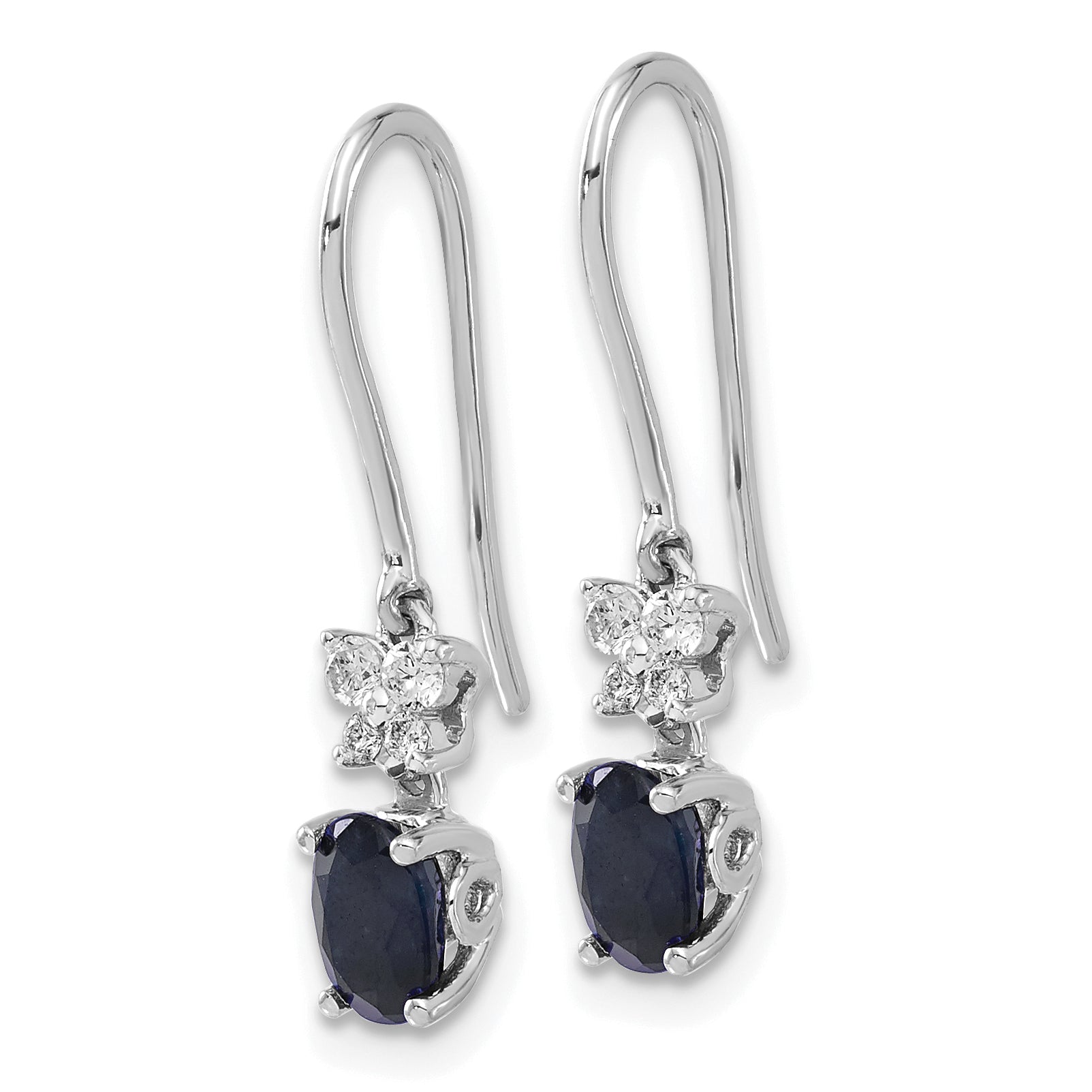 10k White Gold Diamond and Oval Sapphire Shepherd Hook Earrings