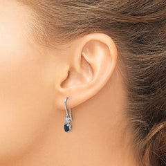 10k White Gold Diamond and Oval Sapphire Shepherd Hook Earrings