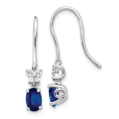 10k White Gold Diamond and Oval Sapphire Shepherd Hook Earrings