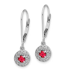 14K White Gold Lab Grown Diamond Cr Ruby Leverback Dangle Earrings