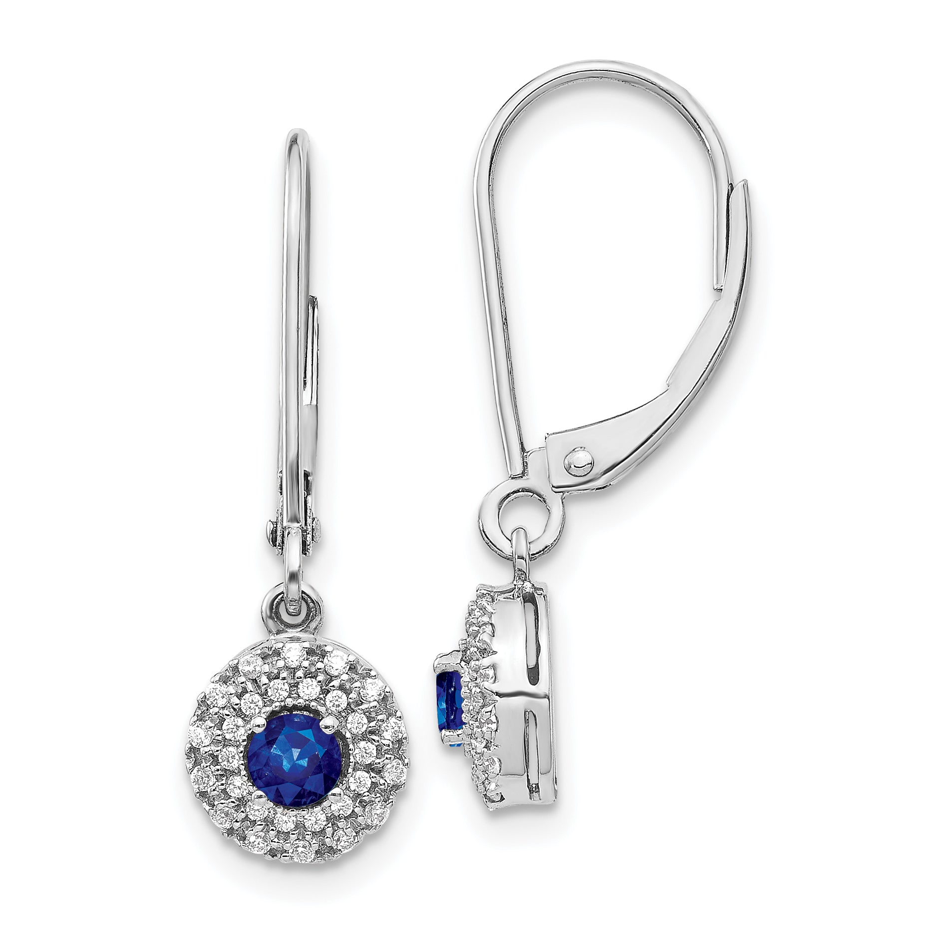 14K White Gold Lab Grown Diamond Cr Sapphire Leverback Earrings