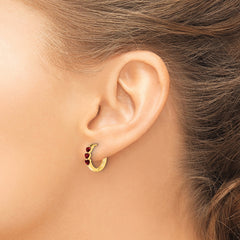 10k 3 Stone Created Ruby Polished Hinged Hoop Earrings