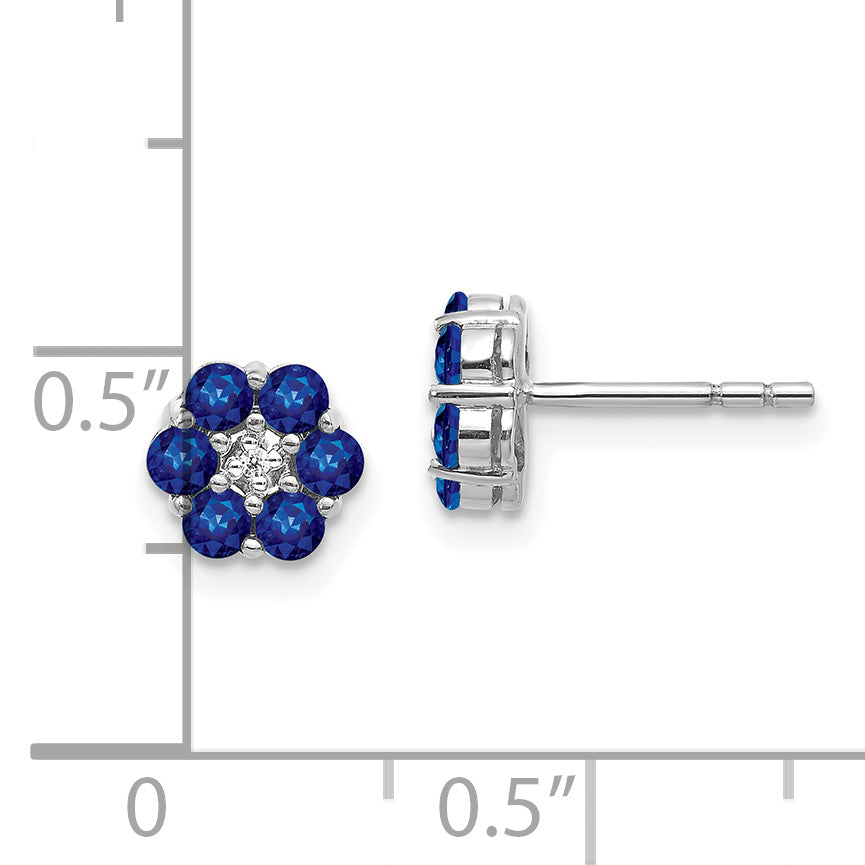 10k White Gold Polished Sapphire and Diamond Post Earrings