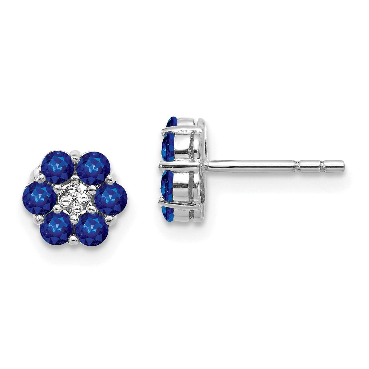 10k White Gold Polished Sapphire and Diamond Post Earrings