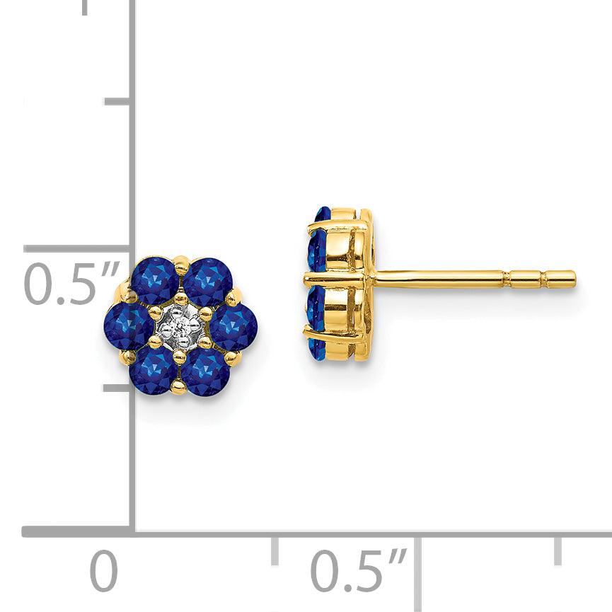 10k and Rhodium Sapphire and Diamond Post Earrings