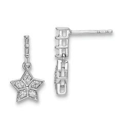 14k White Gold Diamond Star Dangle Earrings