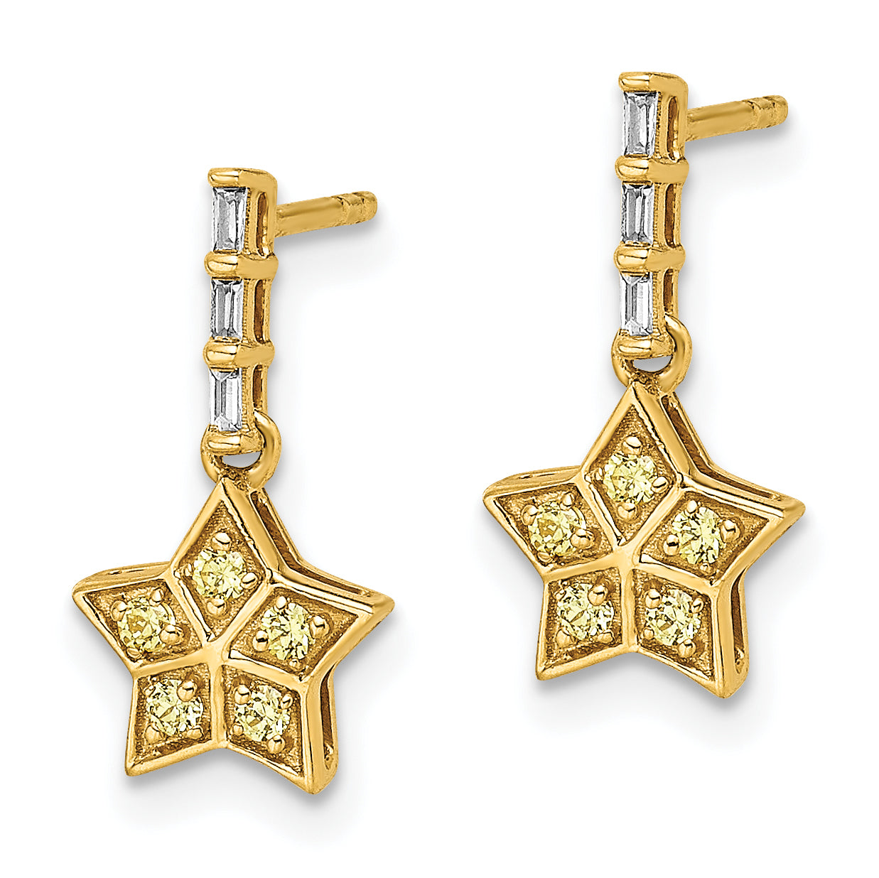 14k Yellow Gold Diamond and Yellow Sapphire Star Dangle Earrings