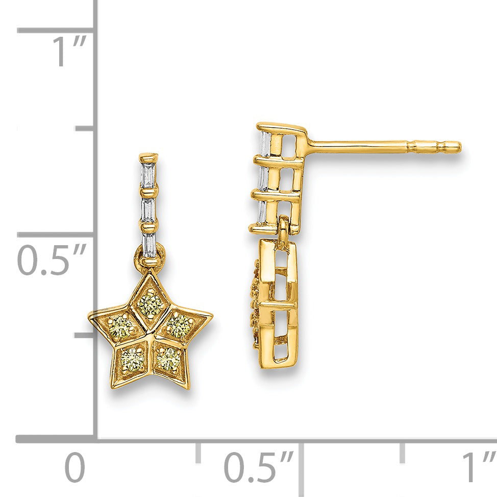 14k Yellow Gold Diamond and Yellow Sapphire Star Dangle Earrings