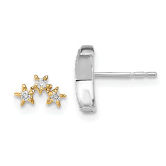 14k Two-tone Moon and 3-Stars Diamond Mis-match Post Earrings