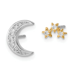 14k Two-tone Moon and 3-Stars Diamond Mis-match Post Earrings