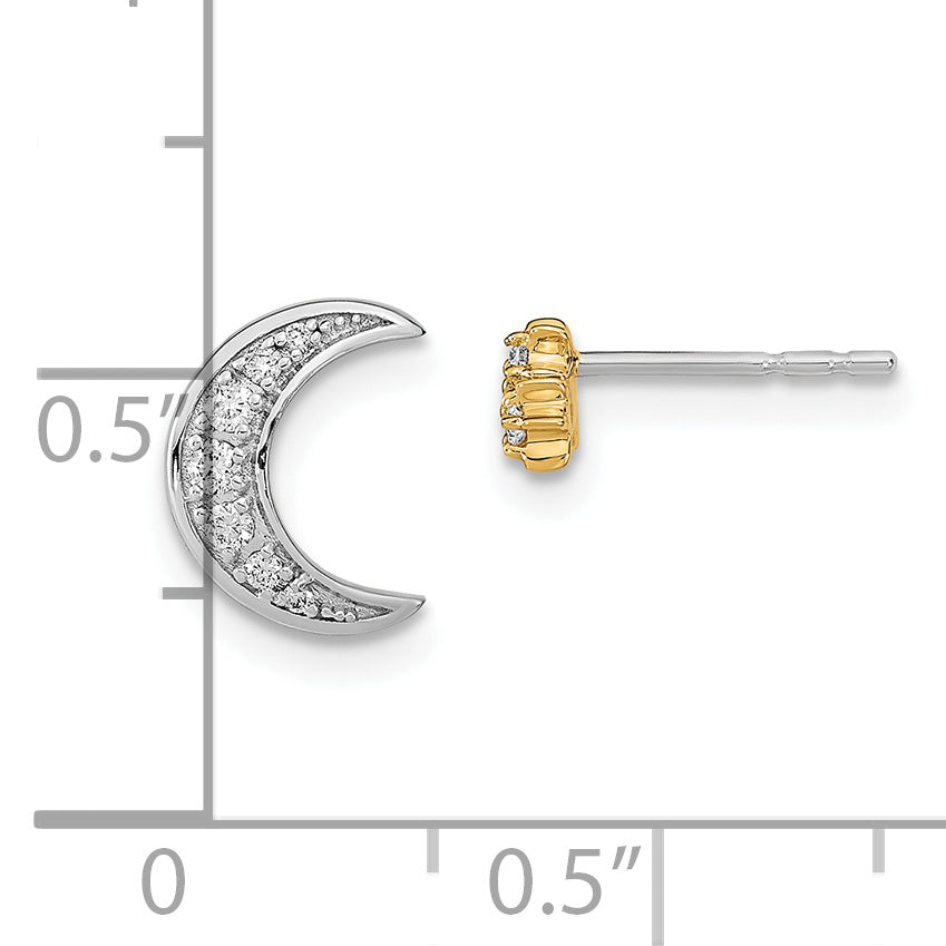 14k Two-tone Moon and 3-Stars Diamond Mis-match Post Earrings